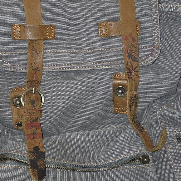 Men's Canvas Backpack in Light Gray with Brown Accents - Picture 7 of 10